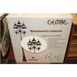 NEW GLOBE BRENTWOOD LANTERN LAMP POST WITH 3 HEADS