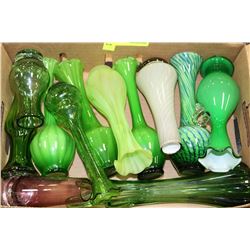 FLAT OF ESTATE GREEN GLASS VASES