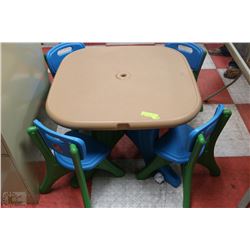 CHILDRENS PLASTIC TABLE WITH FOUR CHAIRS