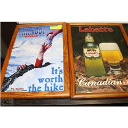 2 WOODEN FRAMED BEER PICTURES 12"X18" EACH