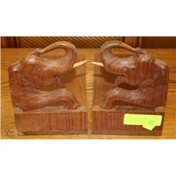 PAIR OF WOOD CARVED ELEPHANT BOOK ENDS
