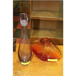 PURPLE GLASS VASE SOLD WITH AMBER GLASS VASE