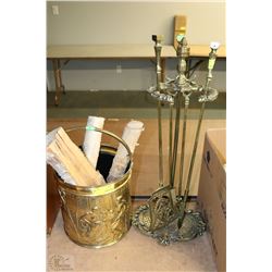 ESTATE BRASS BUCKET WITH FIREPLACE SET