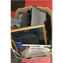 BOX WITH A LARGE VARIETY OF HOUSEHOLD MISC.