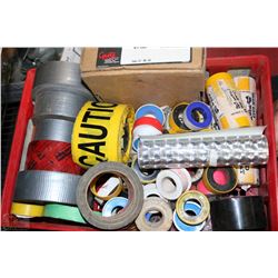 RED PLASTIC FLAT FULL OF TAPE INCL CAUTION,MASKING