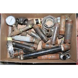 BOX W/GAS FITTING NIPPLES, GAUGE, ETC.