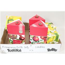 FLAT OF NEW LIQUID SOAP AND 2 CANDLE SETS