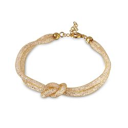 Sterling Silver Italian Gold Plated Mesh Knot Center Design Bracelet With CZ - ECB00071Y