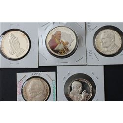 Lot of 5 Papal Silver Medals & Coins