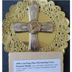 Rare 1950 Pope Pius XII Silver Cross Pendant Very rare PAPAL 1950 coin Pope Pius XII Sterling Silver