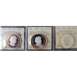 Lot of 3 Canada ICCS Graded Proof Silver Dollars