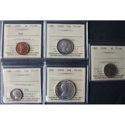 Canada Lot of 5 1959 Proof Like ICCS Graded Coins