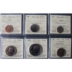 Canada Set of 1973 Proof Like ICCS Graded Coins - Large Bust Quarter