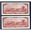 Image 2 : 2 1954 Canada $2 Bank Notes Serial # 3000003 & 4000004