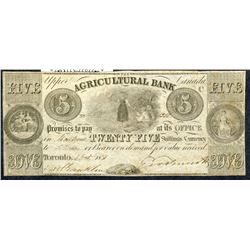 1837 Agricultural Bank $5 Bank Note