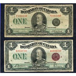 2 x 1923 Dominion of Canada $1 Notes