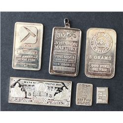 Lot of 6 Silver Bullion Fractional Bars