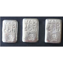 Lot of 3 Masterson 999 Silver Bullion Bars