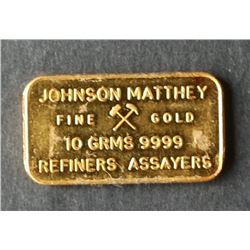 Johnson Matthey London 10 Gram Gold Bar
