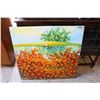 Image 1 : ORIGINAL OIL PAINTING, FLOWERS ON A TROPICAL PENINSULA, SIGNED LOWER LEFT, 37'' X 35''