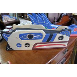 CARVED AND PAINTED FIRST NATIONS WOLF MASK, BY LAURENCE ANDREW