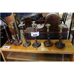 THREE  2 PIECE OAK CANDLE HOLDER SETS