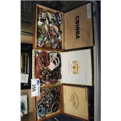 3 CIGAR BOXES OF COSTUME JEWELLERY