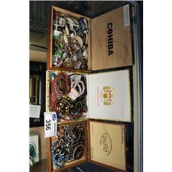 3 CIGAR BOXES OF COSTUME JEWELLERY