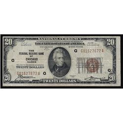1929 $20 National Currency Chicago Illinois Note