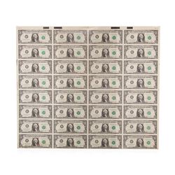 Rare 1981 $1 Uncut Sheet with Mismatch Serial Error