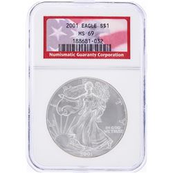 2001 $1 American Silver Eagle Coin NGC Graded MS69