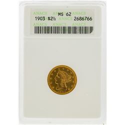 1903 $2 1/2 Liberty Head Quarter Eagle Gold Coin ANACS MS62