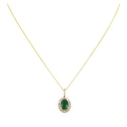14KT Yellow Gold 2.40ct Emerald Diamond Pendant With Chain