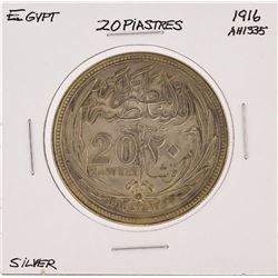 1916 AH1335 20 Piastres Egypt Silver Coin