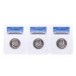 Set of (3) 1961-D Franklin Half Dollar Coins PCGS MS64FBL
