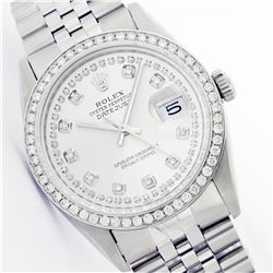 Mens Rolex Stainless Steel String Diamond Datejust Wristwatch