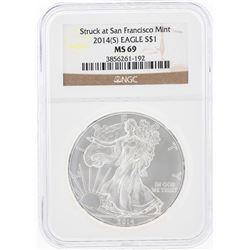 2014-S $1 American Silver Eagle Coin NGC Graded MS69