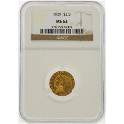 1929 $2 1/2 Indian Head Quarter Eagle Gold Coin NGC MS63
