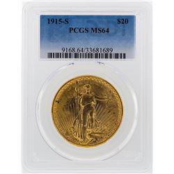 1915-S $20 St. Gaudens Gold Double Eagle Coin PCGS MS64
