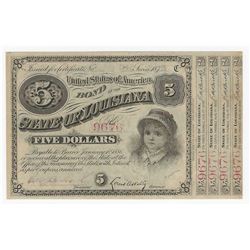 1875/8 $5 State of Louisiana Baby Bond Obsolete Note