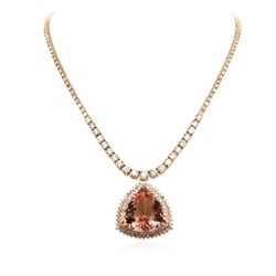 14KT Rose Gold GIA Certified 42.81ct Morganite and Diamond Necklace