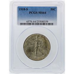 1918-S Liberty Walking Half Dollar Coin PCGS MS64