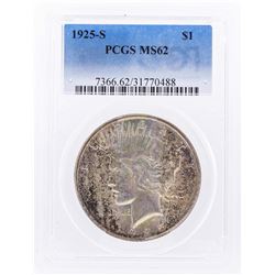 1925-S $1 Peace Silver Dollar Coin PCGS MS62