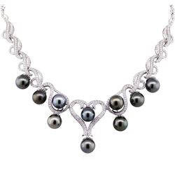 14KT White Gold 5.71ctw Tahitian Cultured Pearl and Diamond Necklace