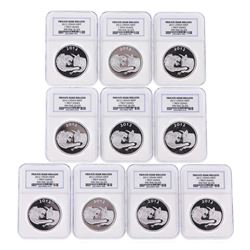 Set of (10) 2012 Lydian Mint .999 Silver 1 Troy Ounce Coins NGC Certified