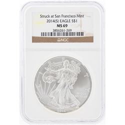 2014-S $1 American Silver Eagle Coin NGC Graded MS69