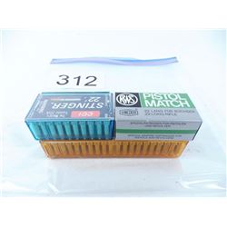 100 rounds CCI mini mag 22 long rifle, 50 rounds 22 long rifle stinger & 50 rounds 22 long rifle RWS