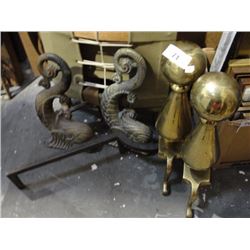 2 sets of brass firedogs