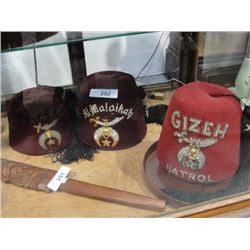 3 Vintage Shriner fez's, one from Lord Marshall