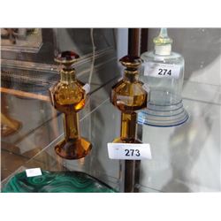 Pair of jewelled amber glass perfume bottles